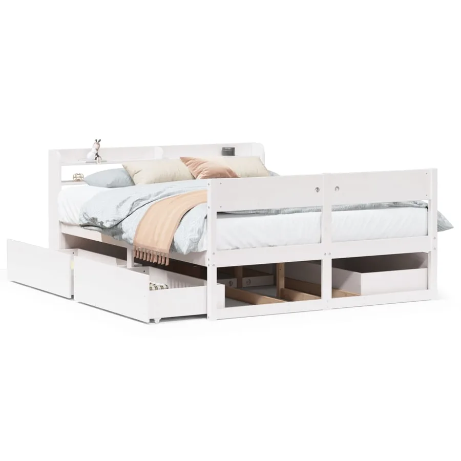 Cadre de lit sans matelas blanc 120x200 cm bois de pin massif - 2