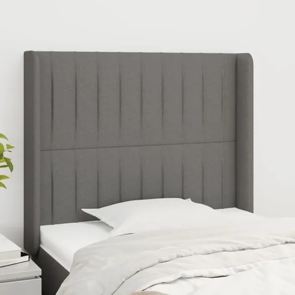Tête de lit avec oreilles Gris foncé 83x16x118/128 cm Tissu