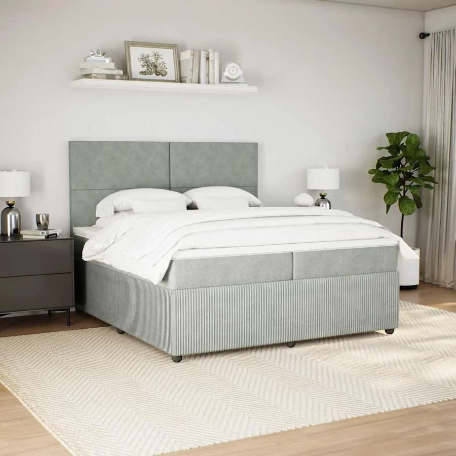 Sommier à lattes de lit et matelas Gris clair 200x200cm Velours - 5
