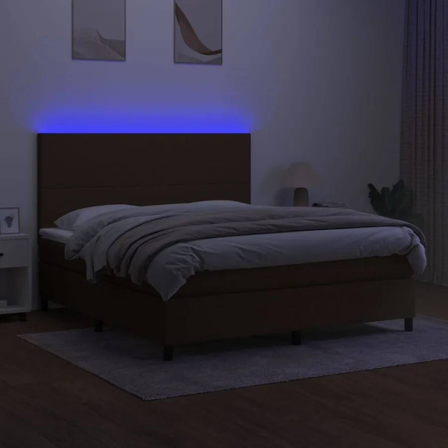 Sommier à lattes de lit matelas et LED Marron foncé 180x200 cm - 4