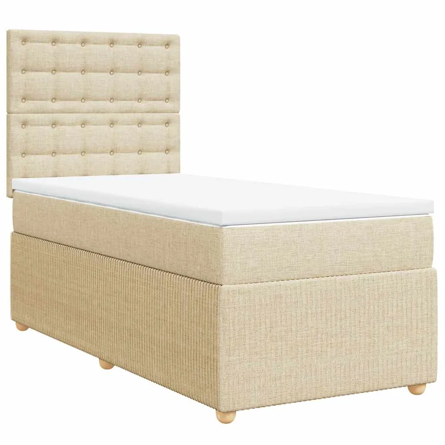 Sommier à lattes de lit et matelas Crème 90x190 cm Tissu - 2
