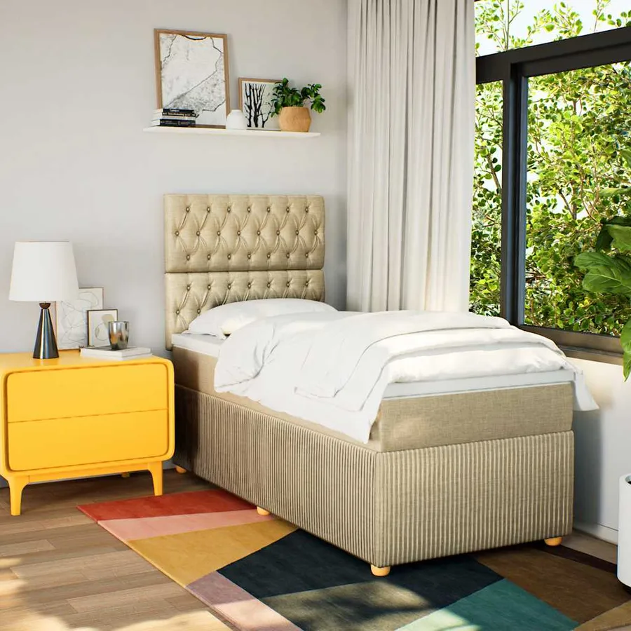 Sommier à lattes de lit et matelas Crème 90x190 cm Tissu - 4