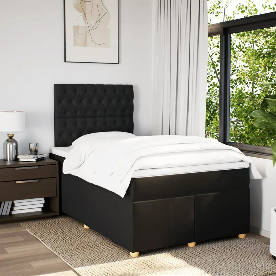Sommier à lattes de lit avec matelas noir 120x190 cm tissu - 5