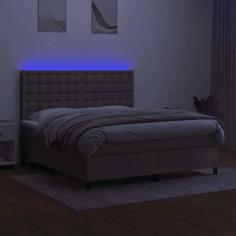 Sommier à lattes de lit et matelas et LED Taupe 160x200cm Tissu - 4