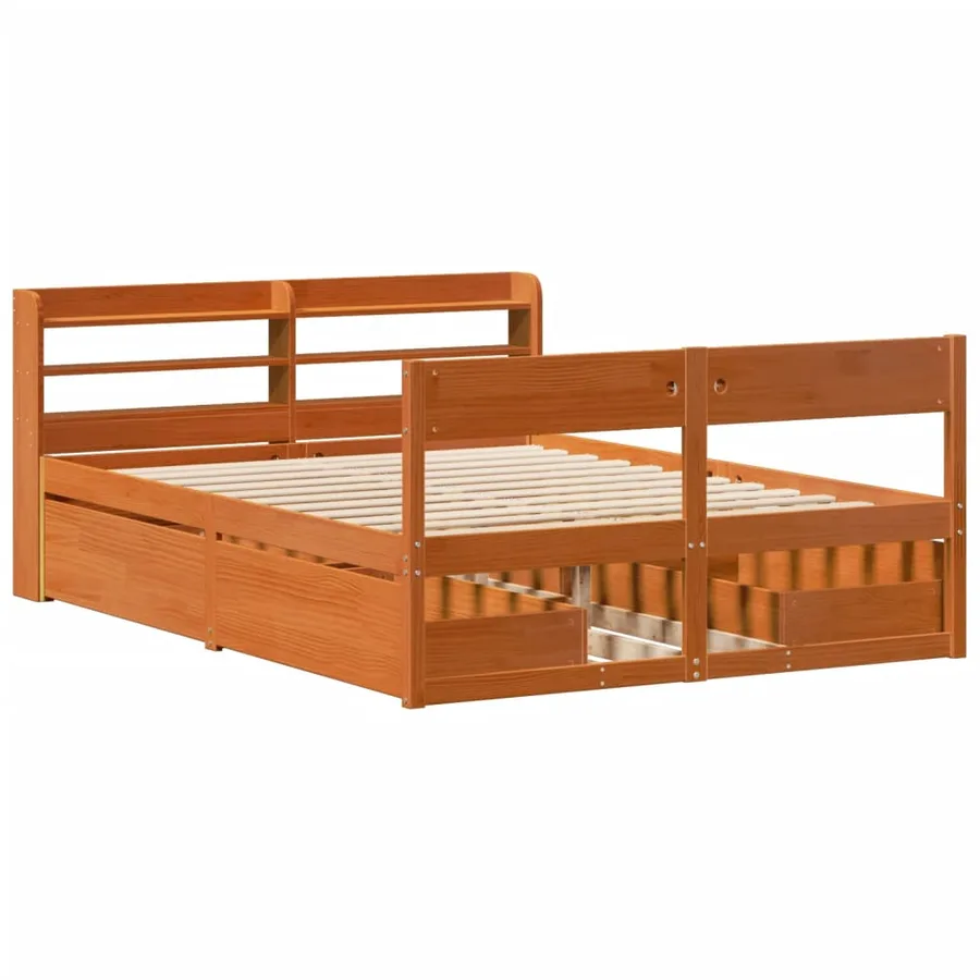 Cadre de lit sans matelas cire marron 160x200cm bois pin massif - 3