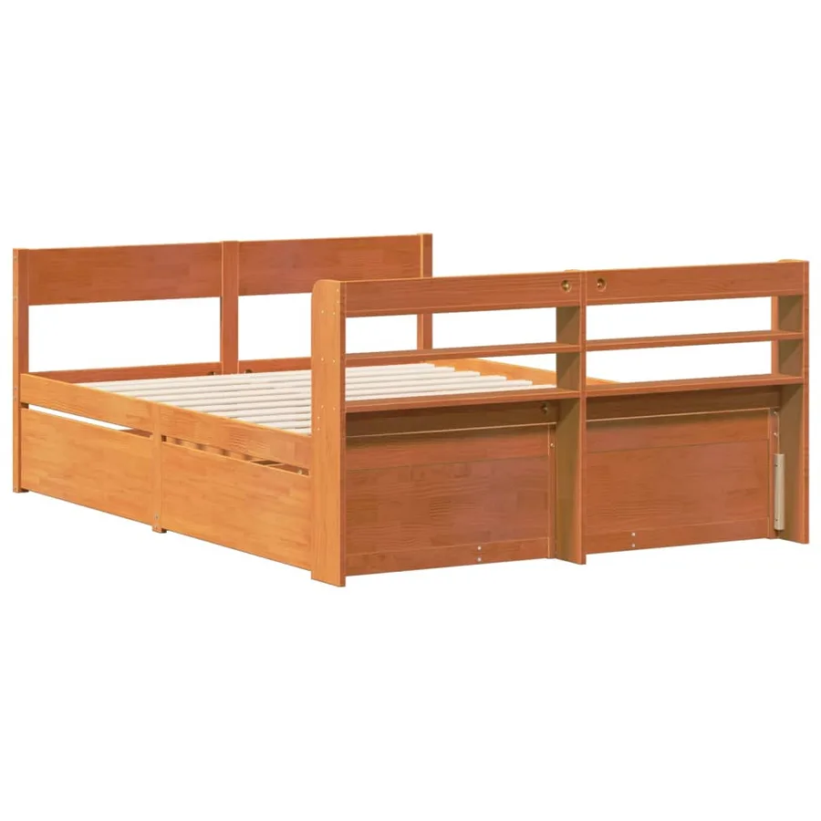 Cadre de lit sans matelas cire marron 160x200cm bois pin massif - 8