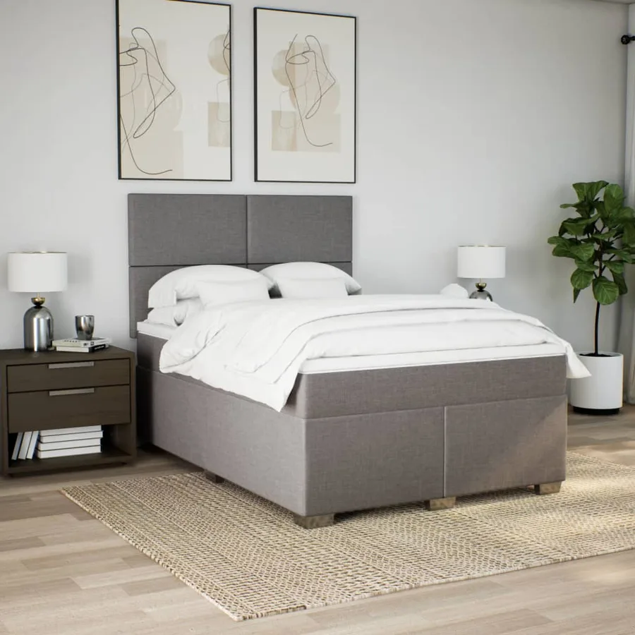 Sommier à lattes de lit avec matelas Taupe 140x200 cm Tissu - 4
