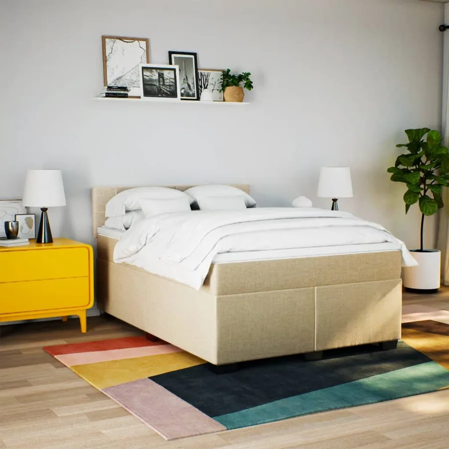 Sommier à lattes de lit avec matelas Crème 140x200 cm Tissu - 3