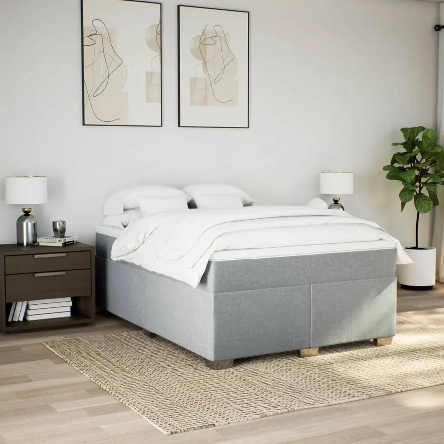 Sommier à lattes de lit avec matelas Gris clair 140x200cm Tissu - 3