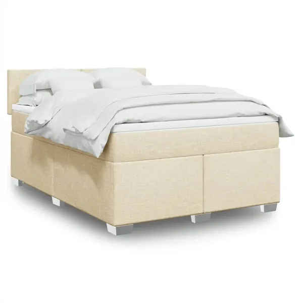 Sommier à lattes de lit avec matelas Crème 140x200 cm Tissu