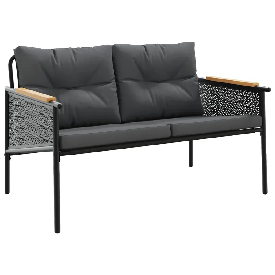 Banc de jardin avec coussins 116 cm noir acier - 2
