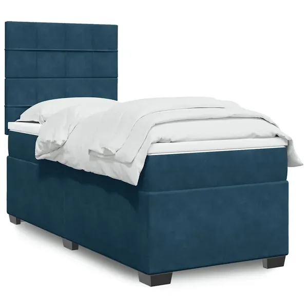 Sommier à lattes de lit avec matelas bleu 90x200 cm velours