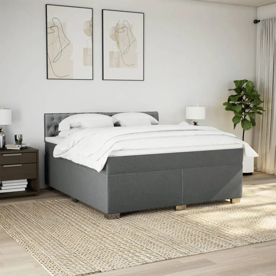 Sommier à lattes de lit avec matelas Gris foncé 180x200cm Tissu - 3
