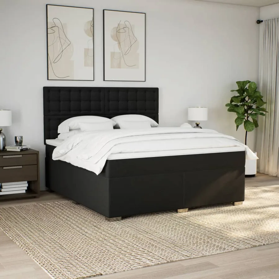Sommier à lattes de lit avec matelas Noir 180x200 cm Tissu - 3