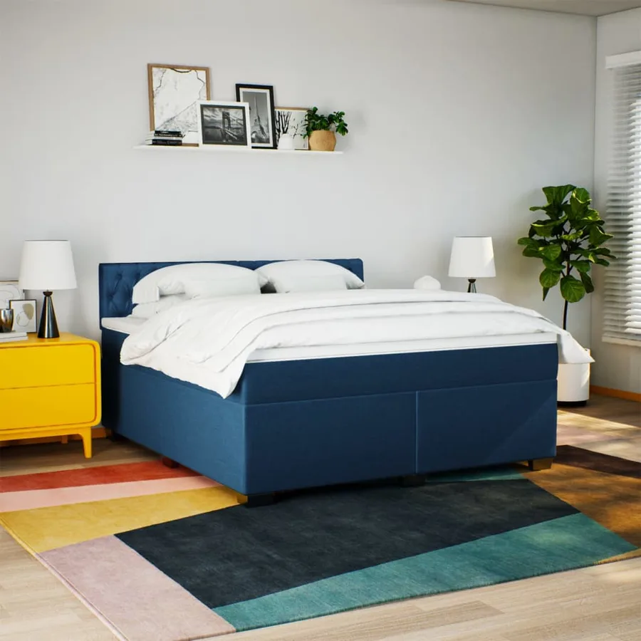 Sommier à lattes de lit avec matelas Bleu 180x200 cm Tissu - 3