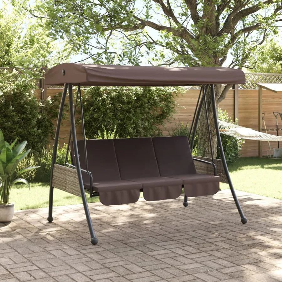 Balancelle de jardin avec auvent réglable marron café acier - 3