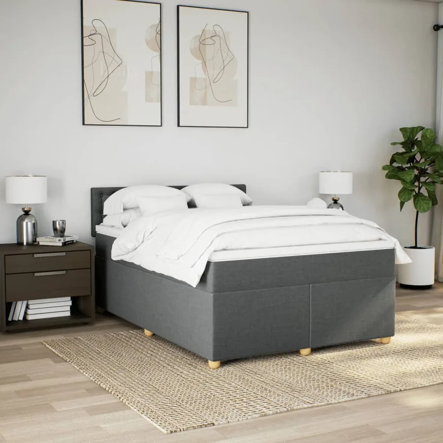 Sommier à lattes de lit avec matelas Gris foncé 140x200cm Tissu - 4