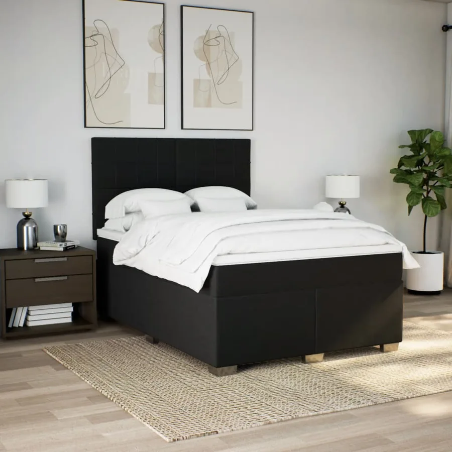 Sommier à lattes de lit avec matelas Noir 160x200 cm Tissu - 4