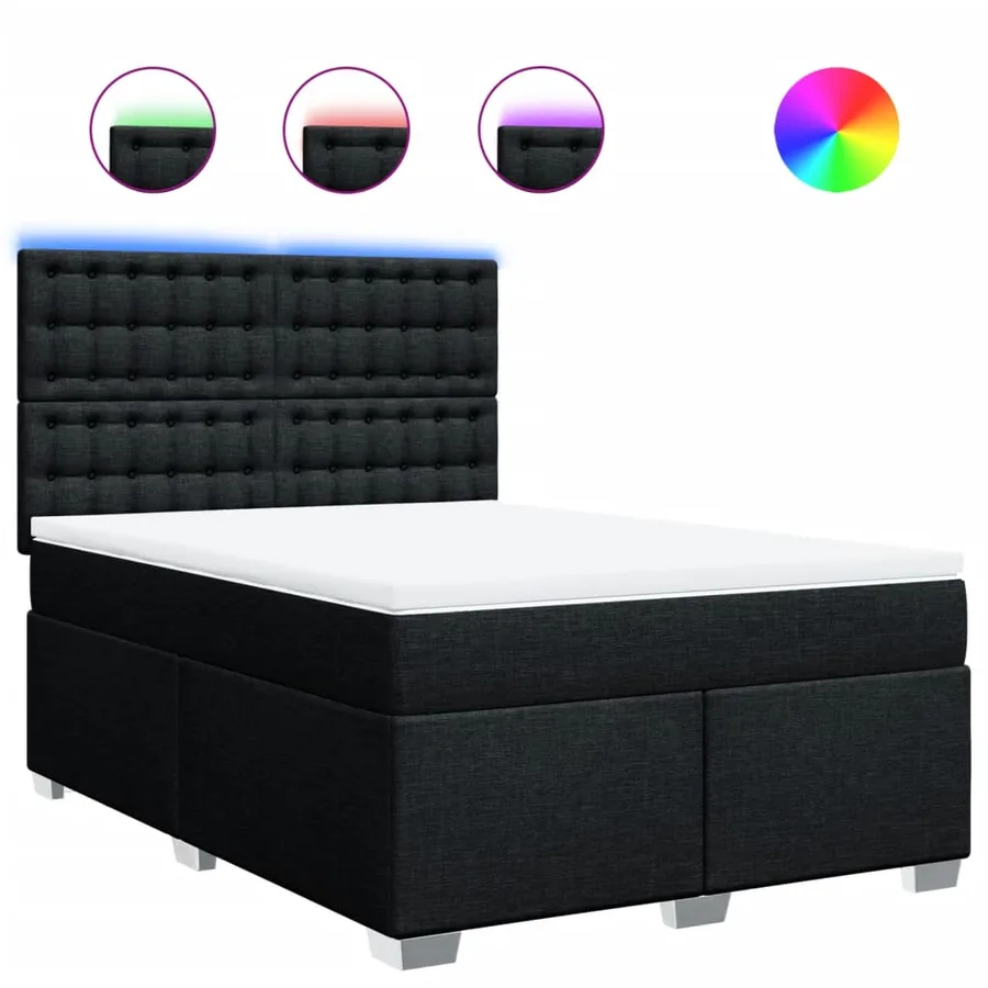 Sommier à lattes de lit avec matelas Noir 160x200 cm Tissu - 2