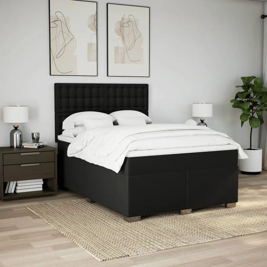 Sommier à lattes de lit avec matelas Noir 160x200 cm Tissu - 4