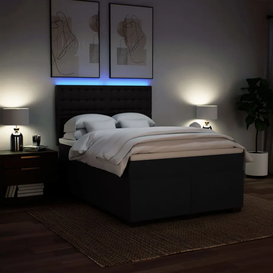 Sommier à lattes de lit avec matelas Noir 160x200 cm Tissu - 5