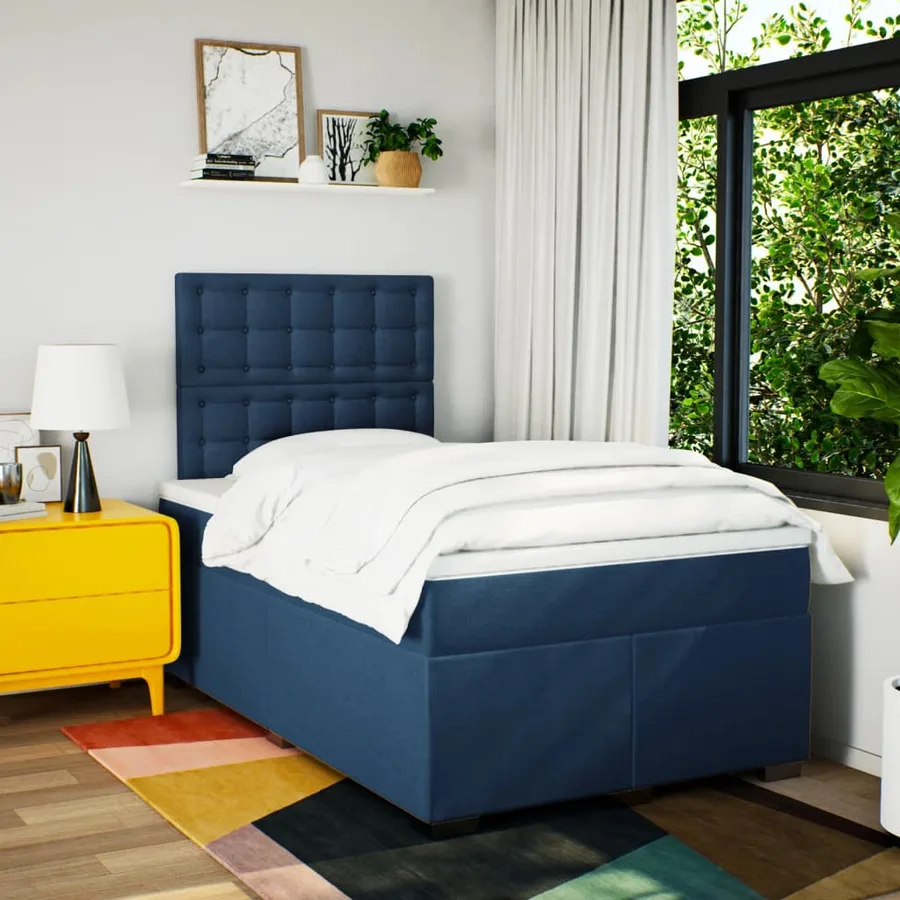 Sommier à lattes de lit avec matelas bleu 120x190 cm tissu - 4