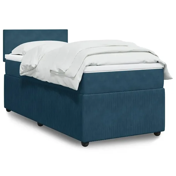 Sommier à lattes de lit avec matelas bleu 90x200 cm velours