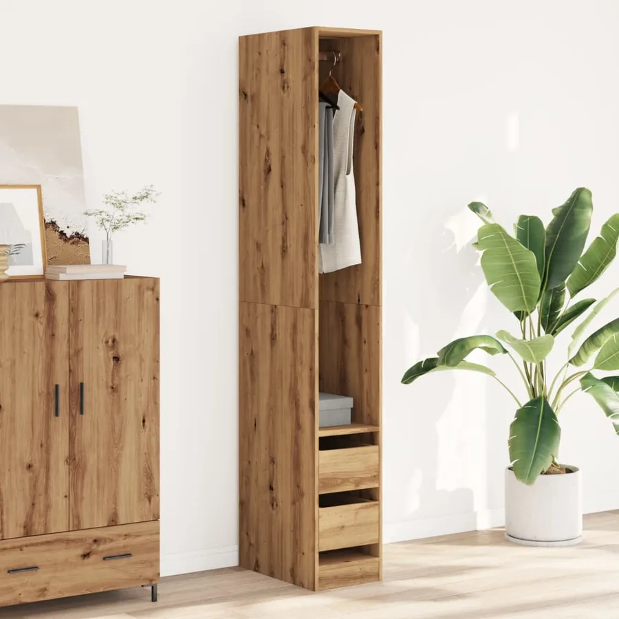 Garde-robe chêne artisanal 30x50x200 cm bois d'ingénierie - 3