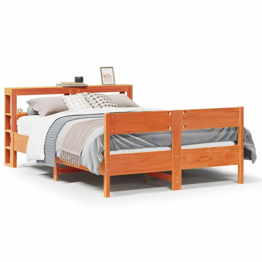 Cadre de lit sans matelas cire marron 140x200cm bois pin massif - 2