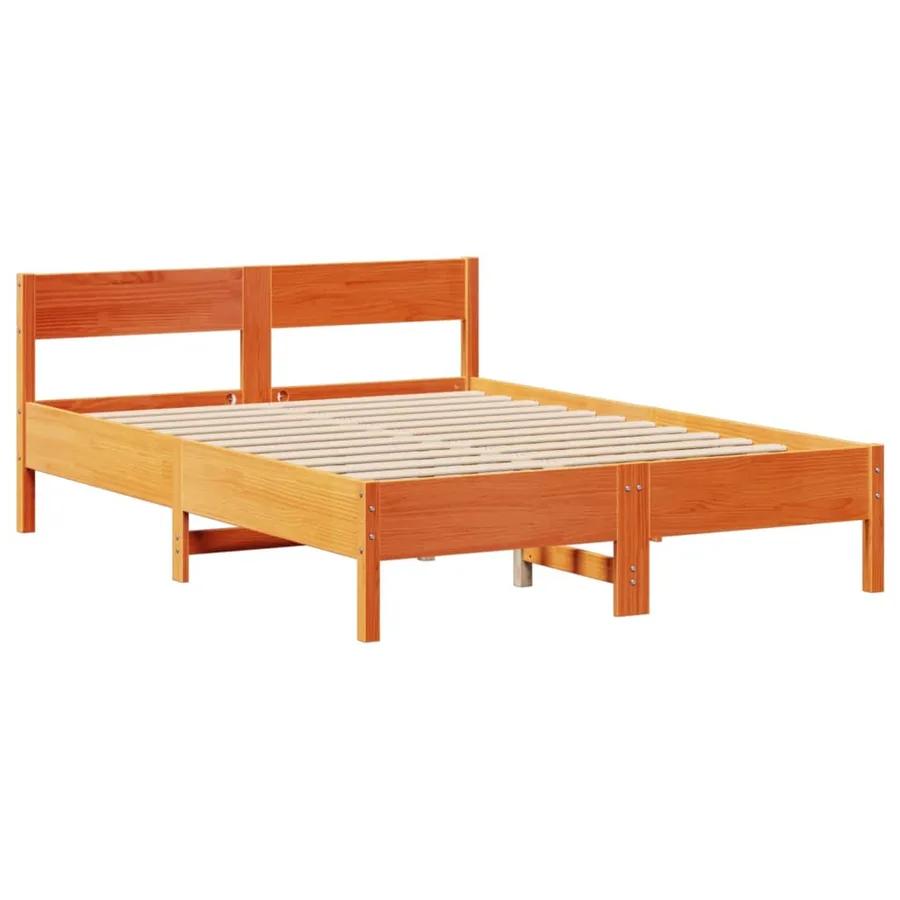 Cadre de lit sans matelas cire marron 140x200cm bois pin massif - 7