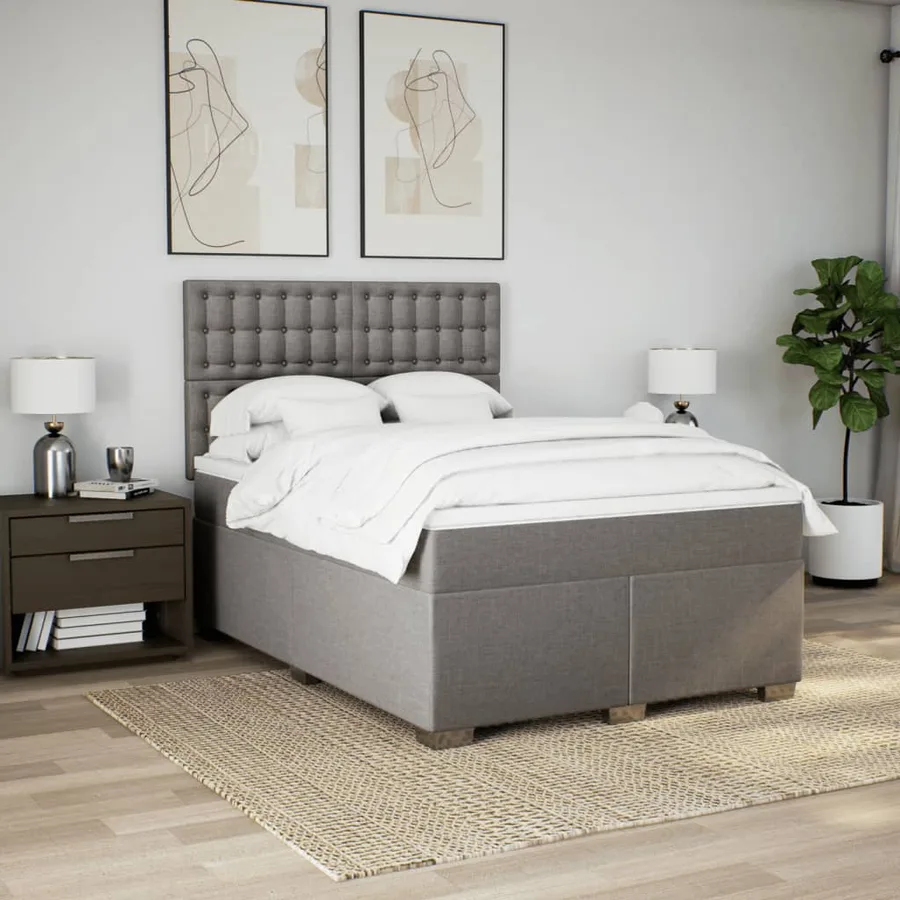 Sommier à lattes de lit avec matelas Taupe 160x200 cm Tissu - 3