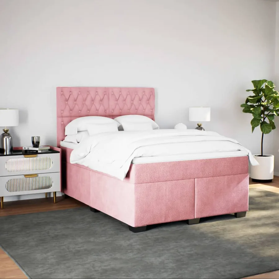 Sommier à lattes de lit avec matelas Rose 140x200 cm Velours - 3