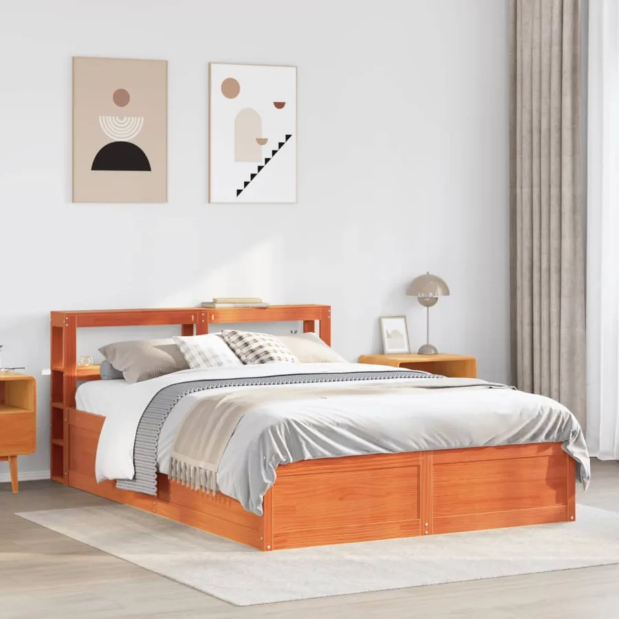 Cadre de lit avec tête de lit cire marron 140x190cm bois de pin - 3
