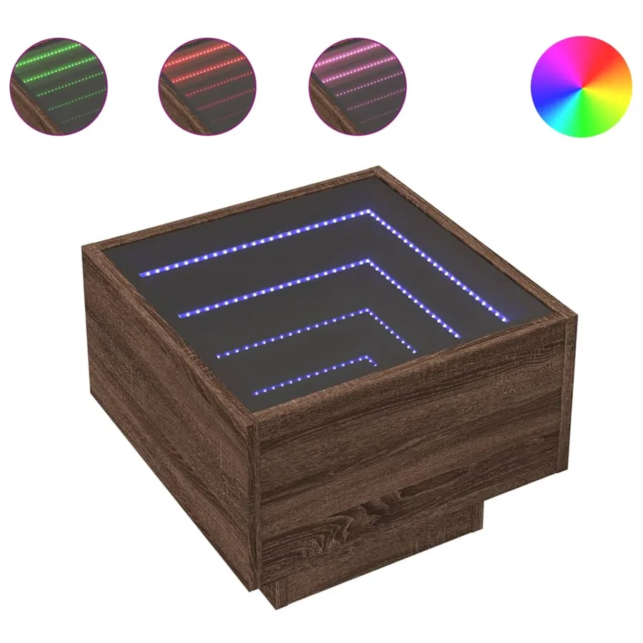 Table de chevet avec LED infini chêne marron 40x40x30 cm - 2