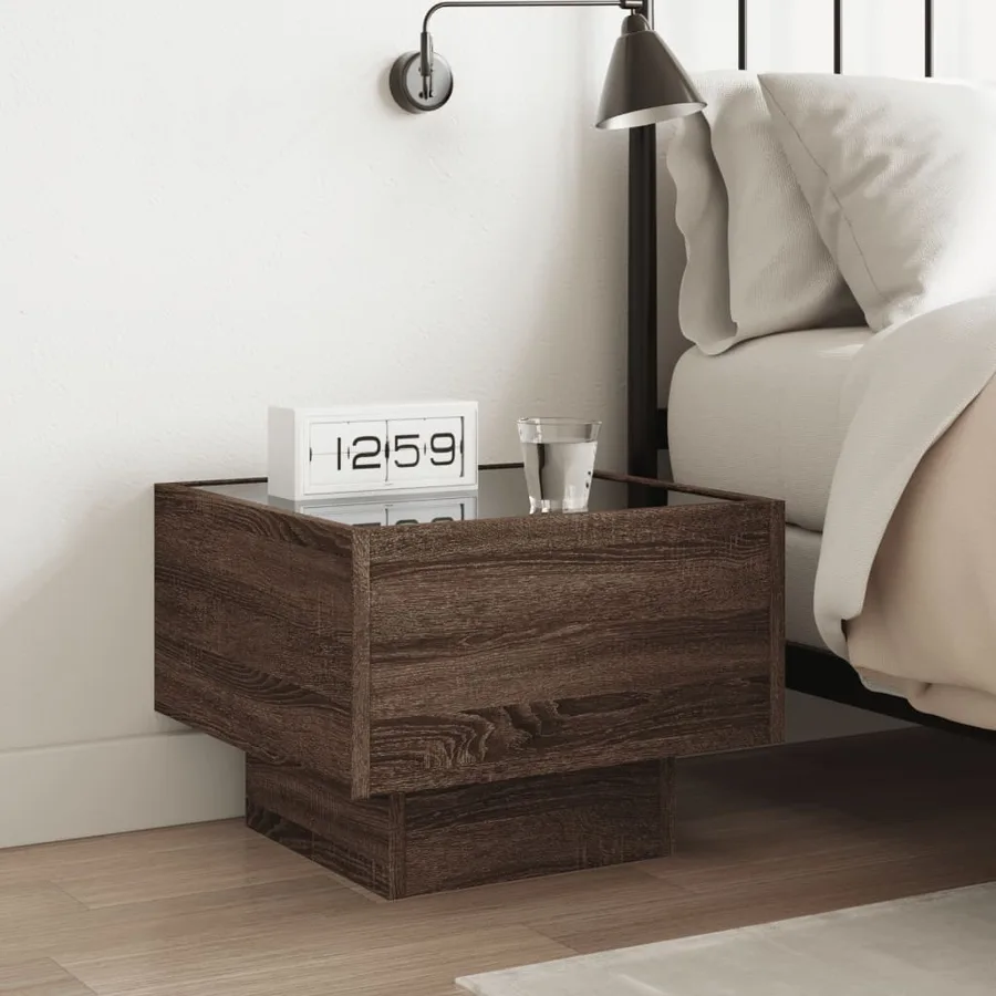 Table de chevet avec LED infini chêne marron 40x40x30 cm - 4