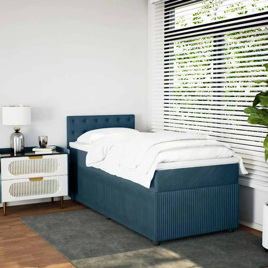 Sommier à lattes de lit avec matelas bleu 90x200 cm velours - 4