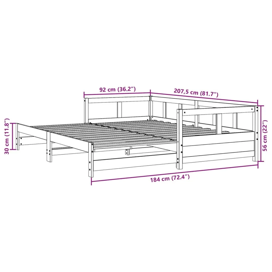 Lit de jour et lit gigogne et matelas 90x200 cm bois pin massif - 13