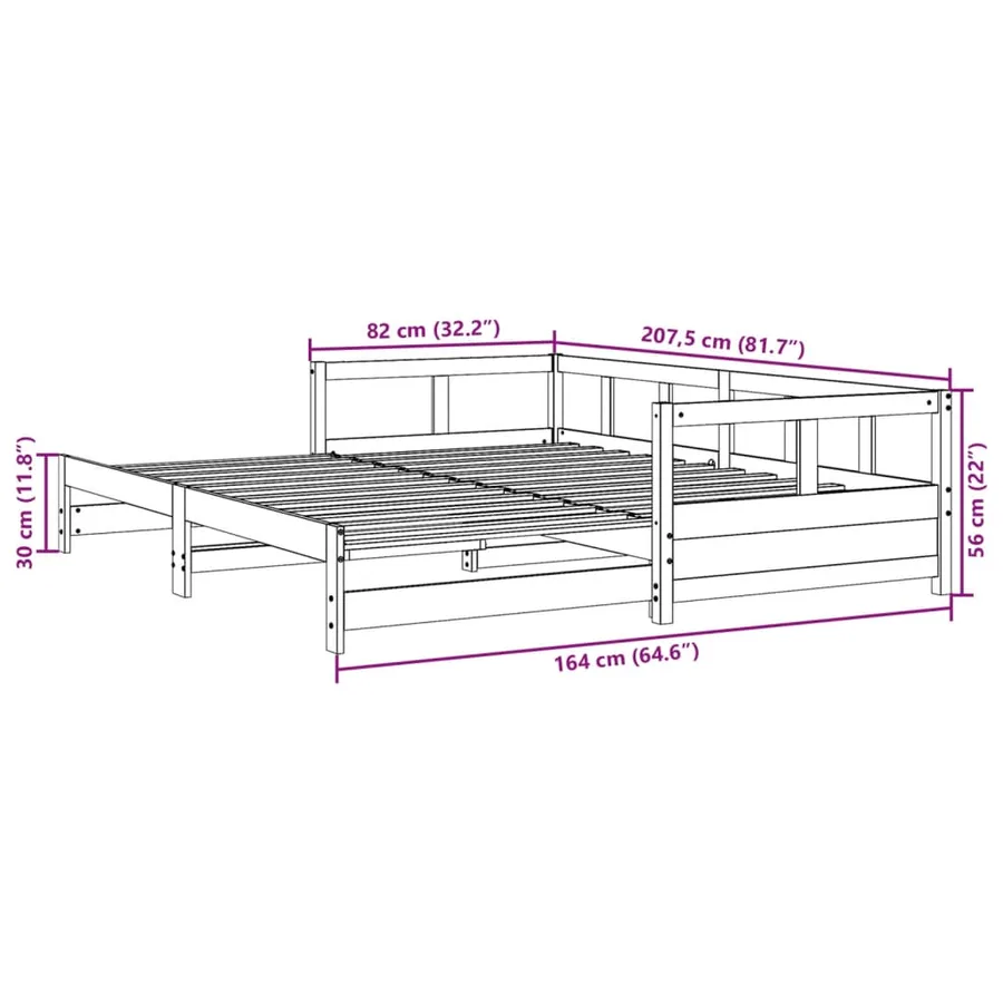 Lit de jour et lit gigogne et matelas 80x200 cm bois pin massif - 13