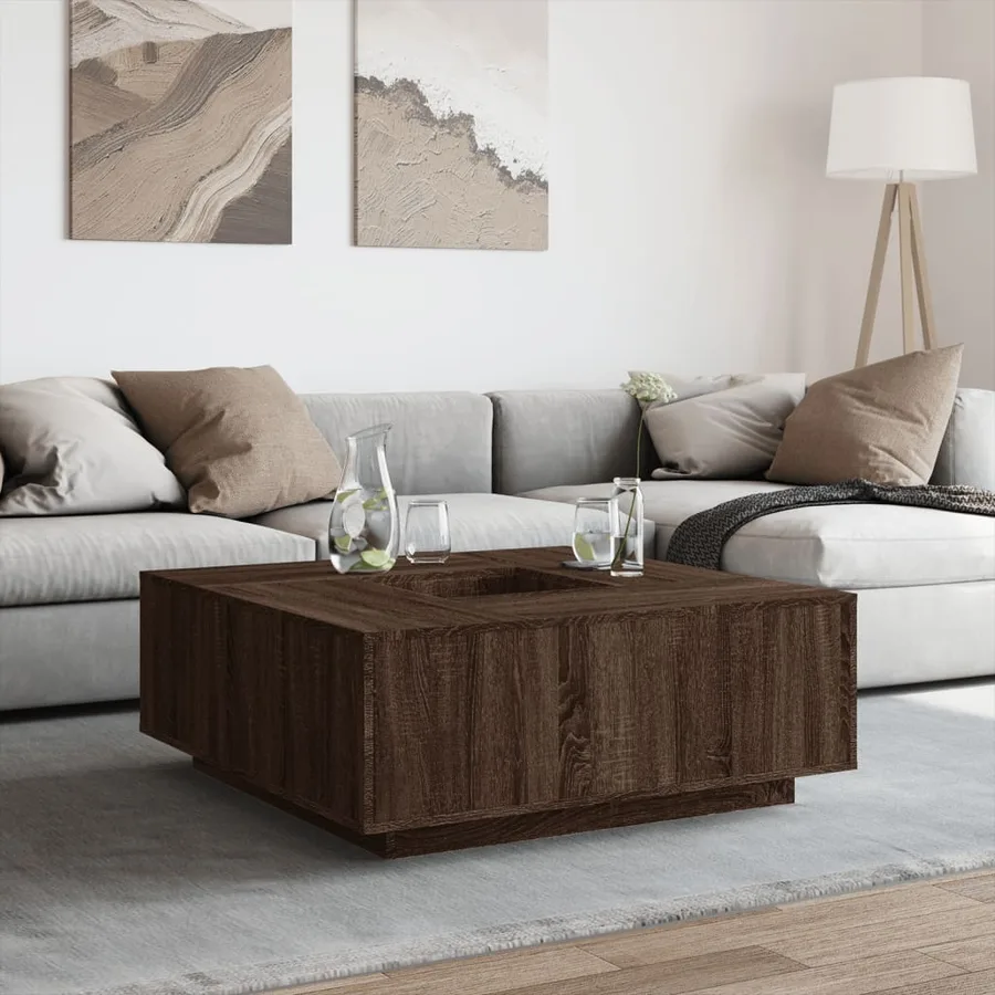 Table basse chêne marron 100x100x40 cm bois d'ingénierie - 3
