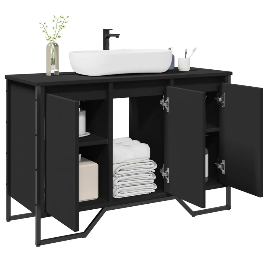 Armoire lavabo de salle de bain noir 91x35x60 cm