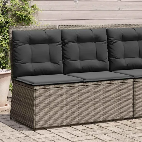 Banc inclinable de jardin avec coussins gris résine tressée