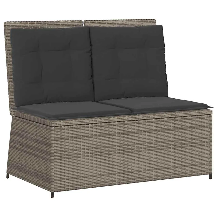 Banc inclinable de jardin avec coussins gris résine tressée - 2