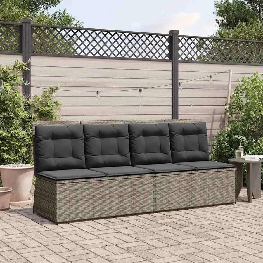 Banc inclinable de jardin avec coussins gris résine tressée - 3