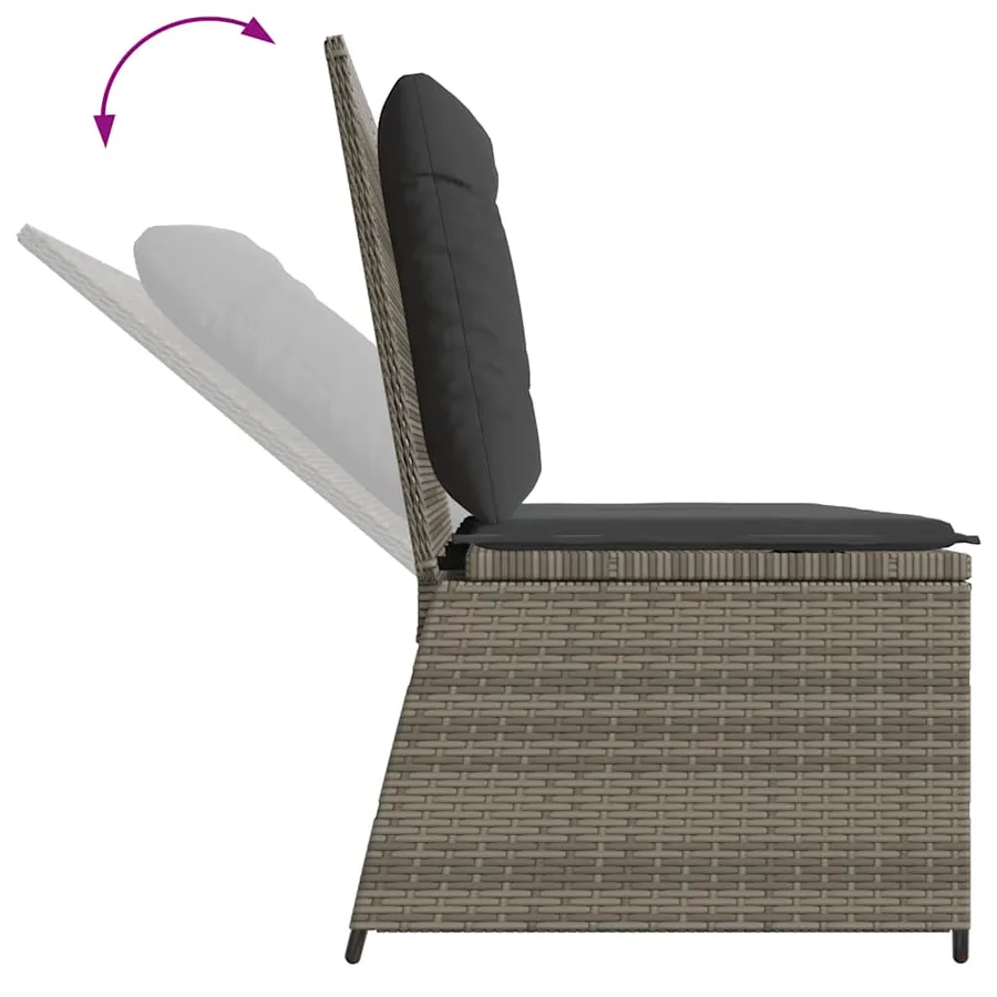 Banc inclinable de jardin avec coussins gris résine tressée - 7