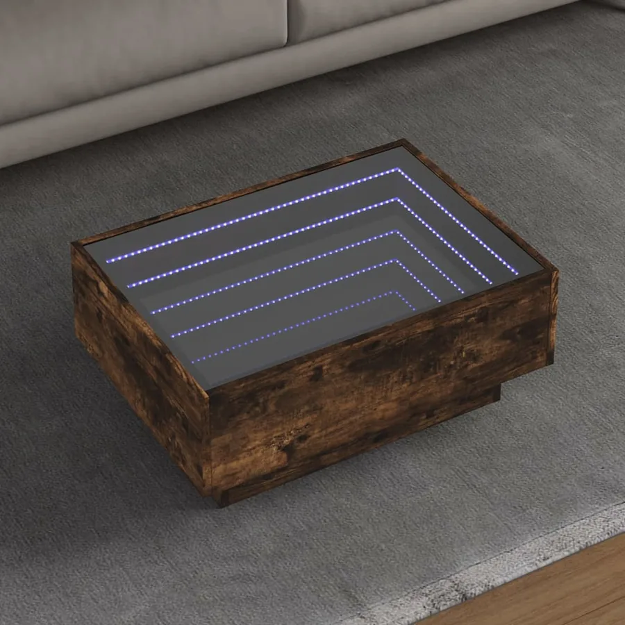 Table basse avec LED chêne fumé 70x50x30 cm bois d'ingénierie
