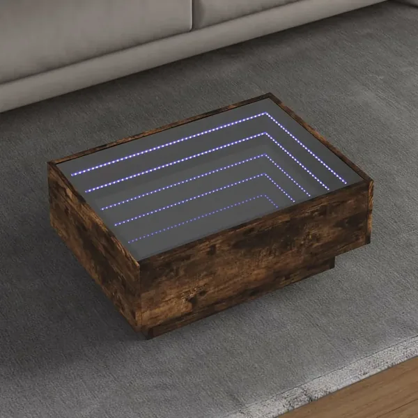 Table basse avec LED chêne fumé 70x50x30 cm bois d'ingénierie