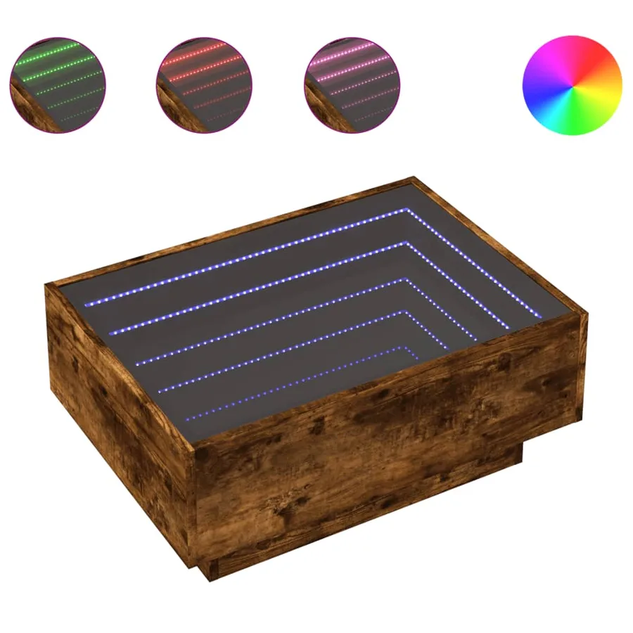 Table basse avec LED chêne fumé 70x50x30 cm bois d'ingénierie - 2