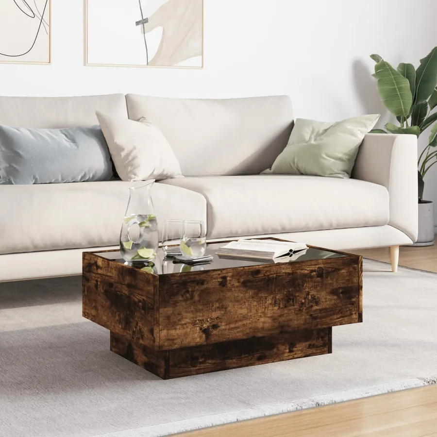 Table basse avec LED chêne fumé 70x50x30 cm bois d'ingénierie - 4