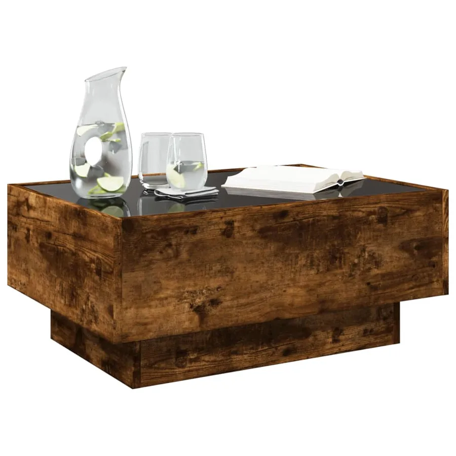 Table basse avec LED chêne fumé 70x50x30 cm bois d'ingénierie - 5