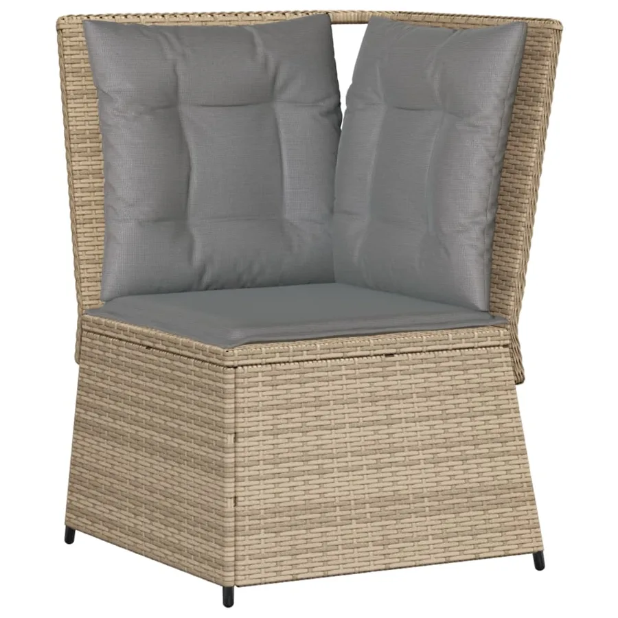 Canapé d'angle de jardin avec coussins beige résine tressée - 2